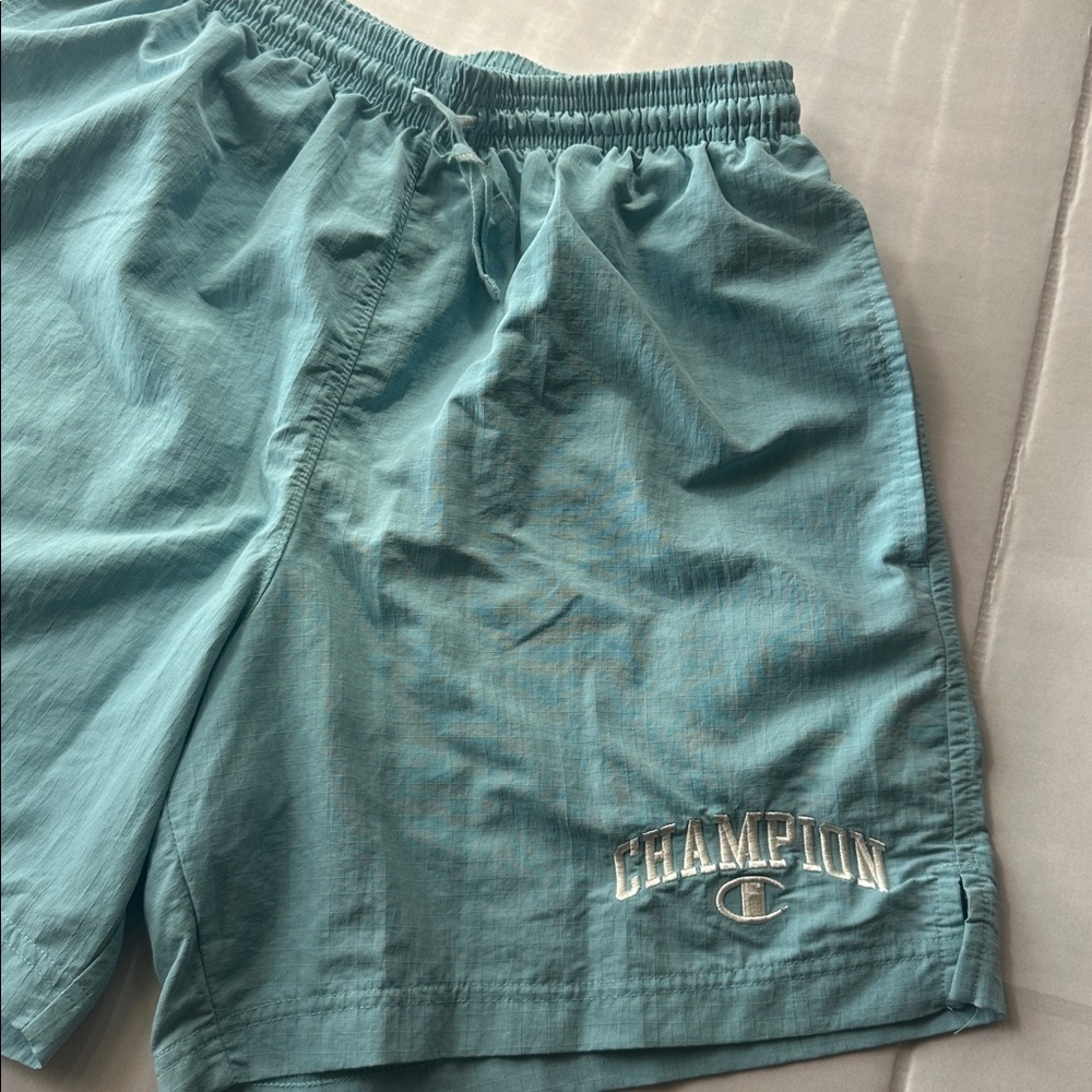 ✨🩵RareVtg 90s Champion Shorts Mens SMALL Teal Blue Athletic Gym NylonLined Retro - Picture 14 of 16